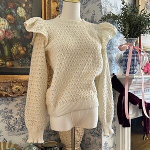 Elegant Cream Sweater with Puff Ruffled Sleeves by LOFT size S
